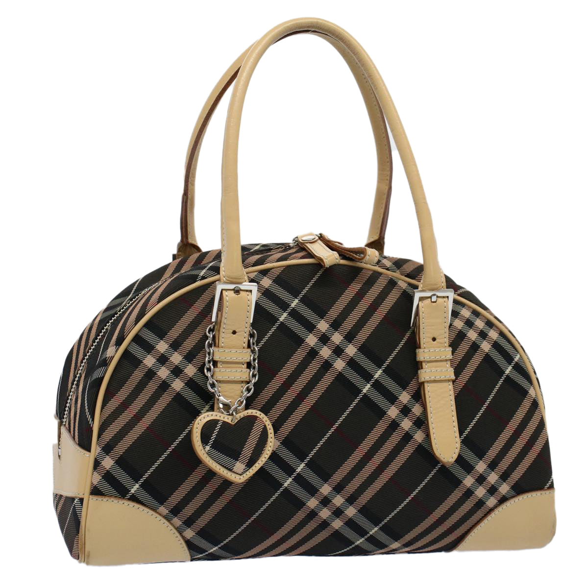 BURBERRY Nova Check Blue Label Shoulder Bag Nylon Canvas Brown Auth yk8732