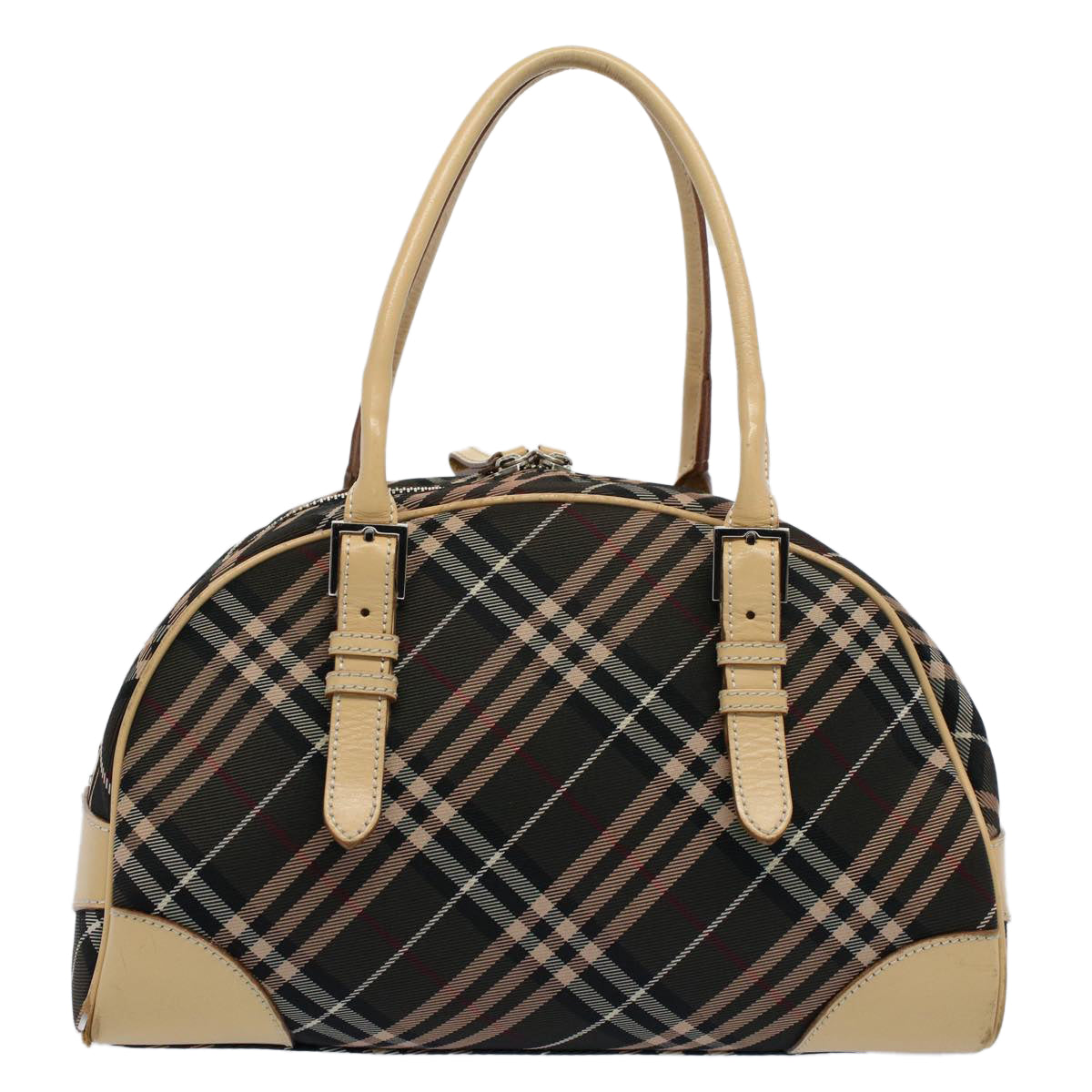 BURBERRY Nova Check Blue Label Shoulder Bag Nylon Canvas Brown Auth yk8732