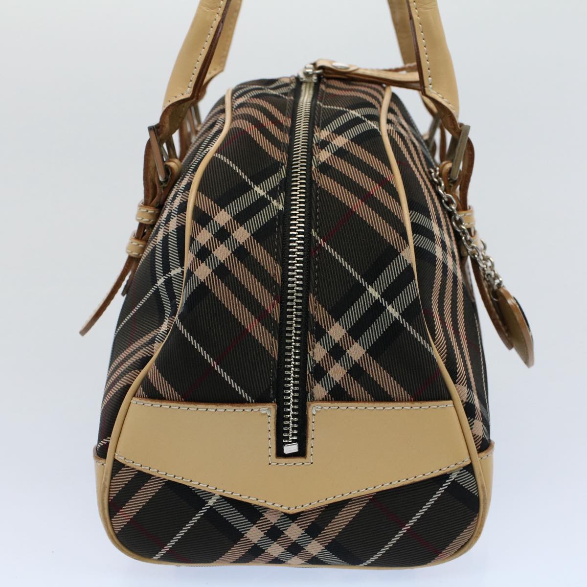 BURBERRY Nova Check Blue Label Shoulder Bag Nylon Canvas Brown Auth yk8732