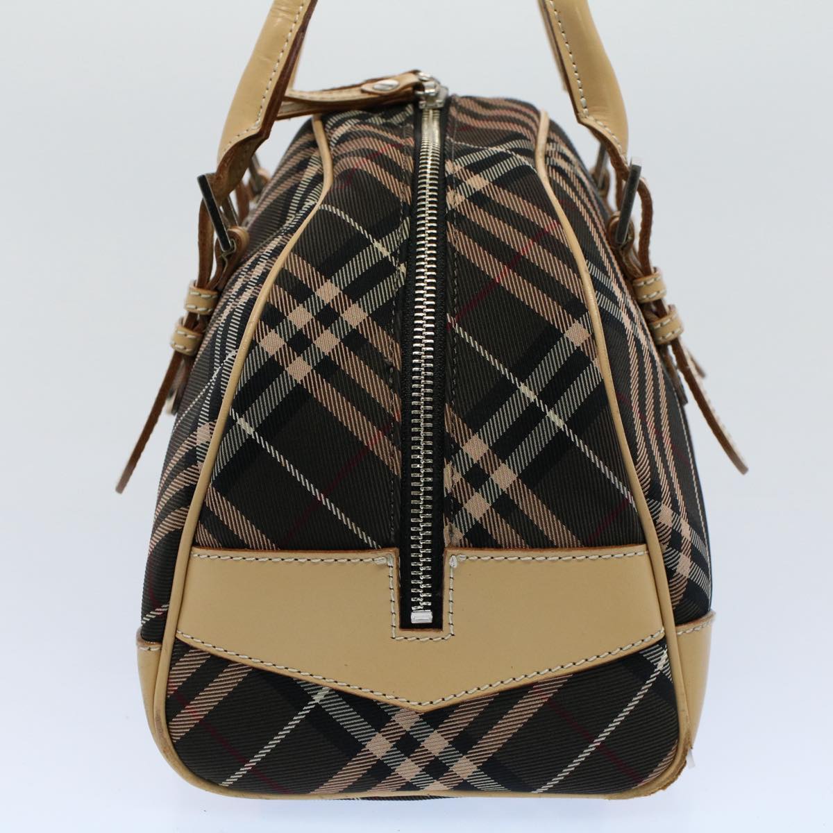 BURBERRY Nova Check Blue Label Shoulder Bag Nylon Canvas Brown Auth yk8732