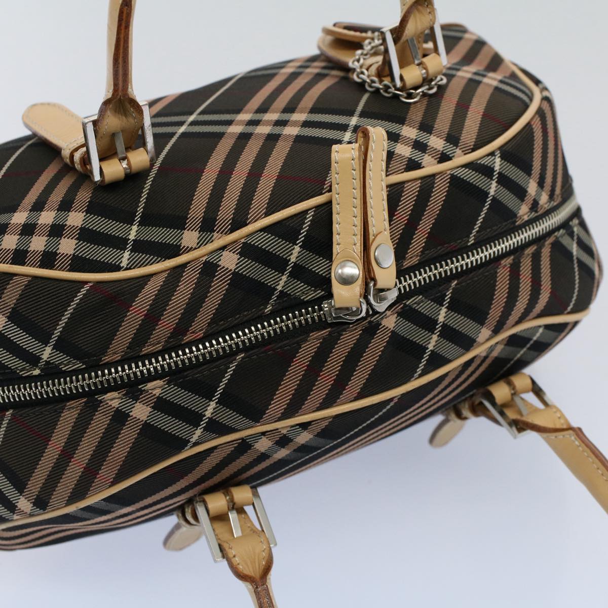 BURBERRY Nova Check Blue Label Shoulder Bag Nylon Canvas Brown Auth yk8732