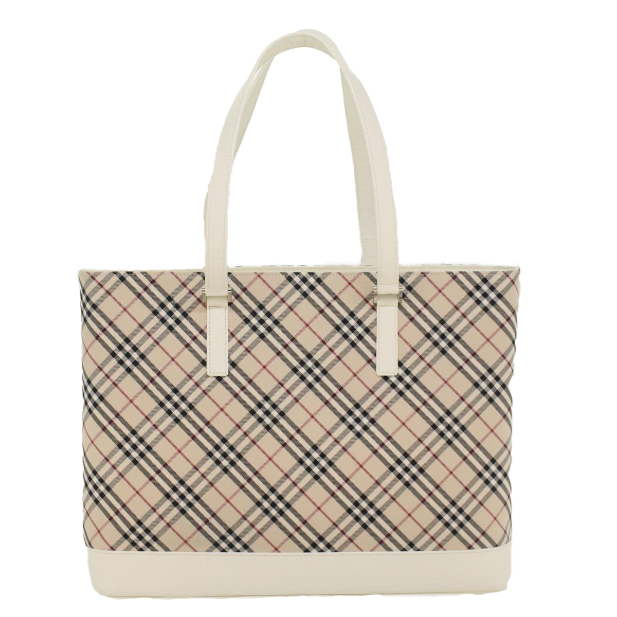 BURBERRY Nova Check Tote Bag Nylon Canvas Leather Beige Auth yk8734