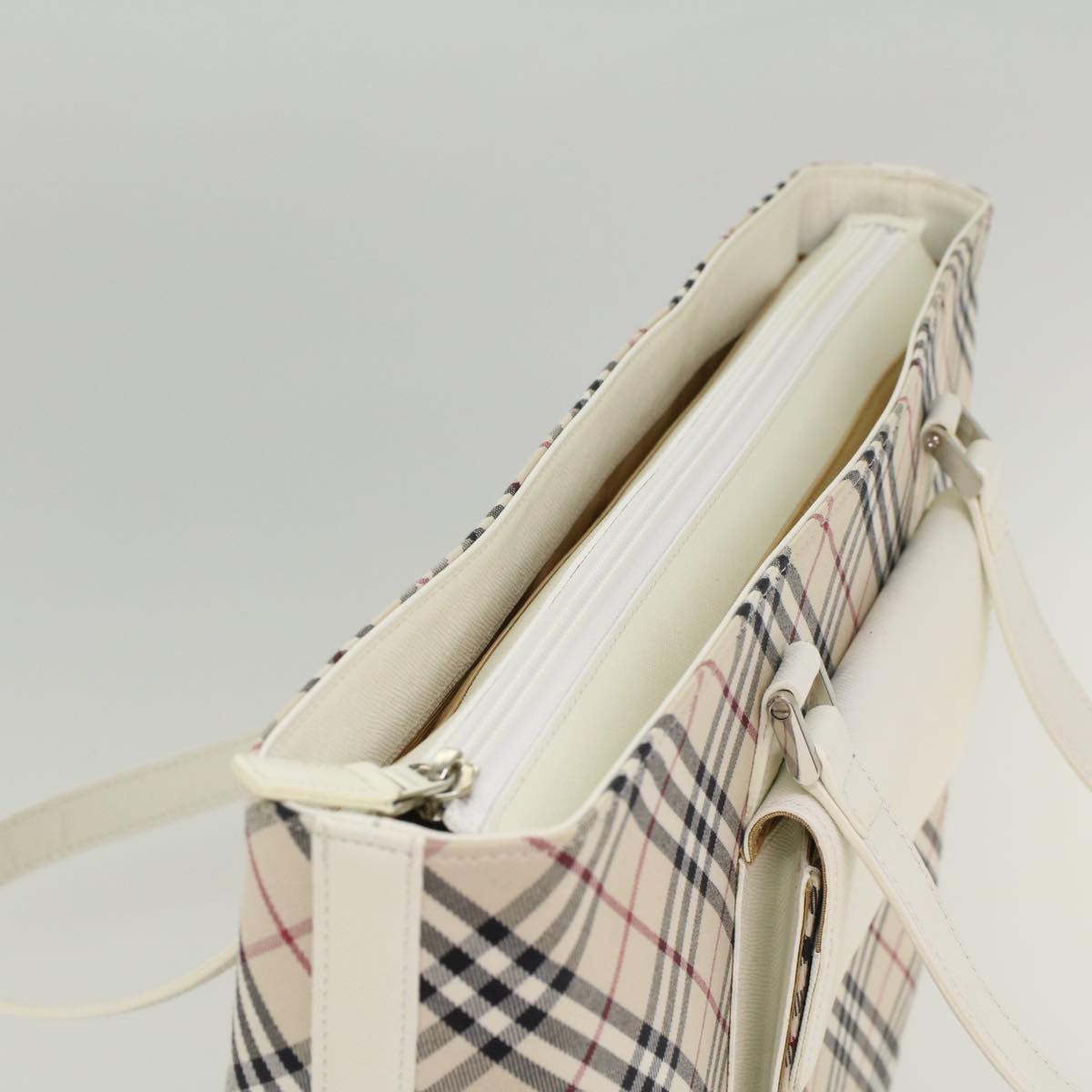 BURBERRY Nova Check Tote Bag Nylon Canvas Leather Beige Auth yk8734