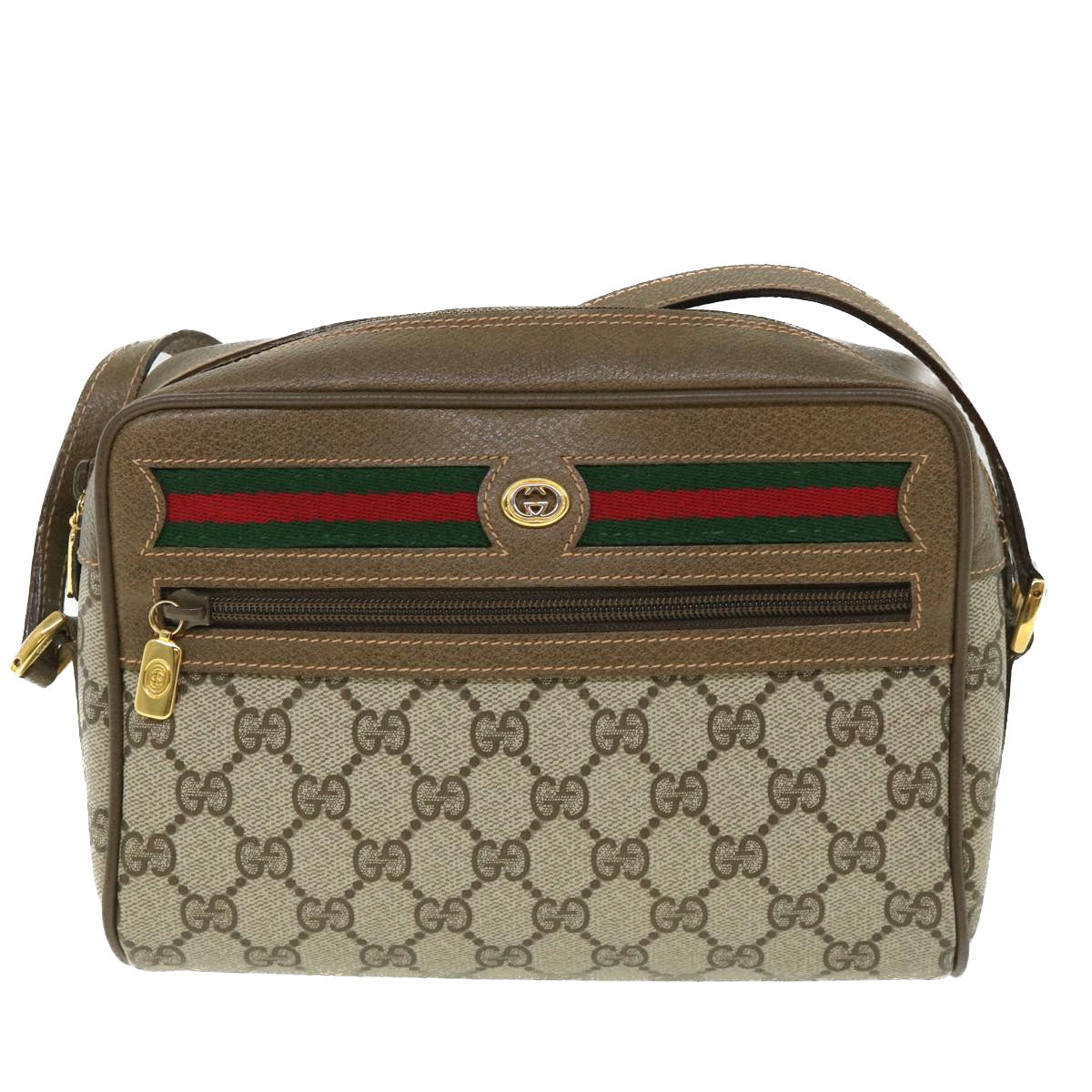 GUCCI GG Canvas Web Sherry Line Shoulder Bag Beige Red 56 02 087 Auth yk8741 - 0