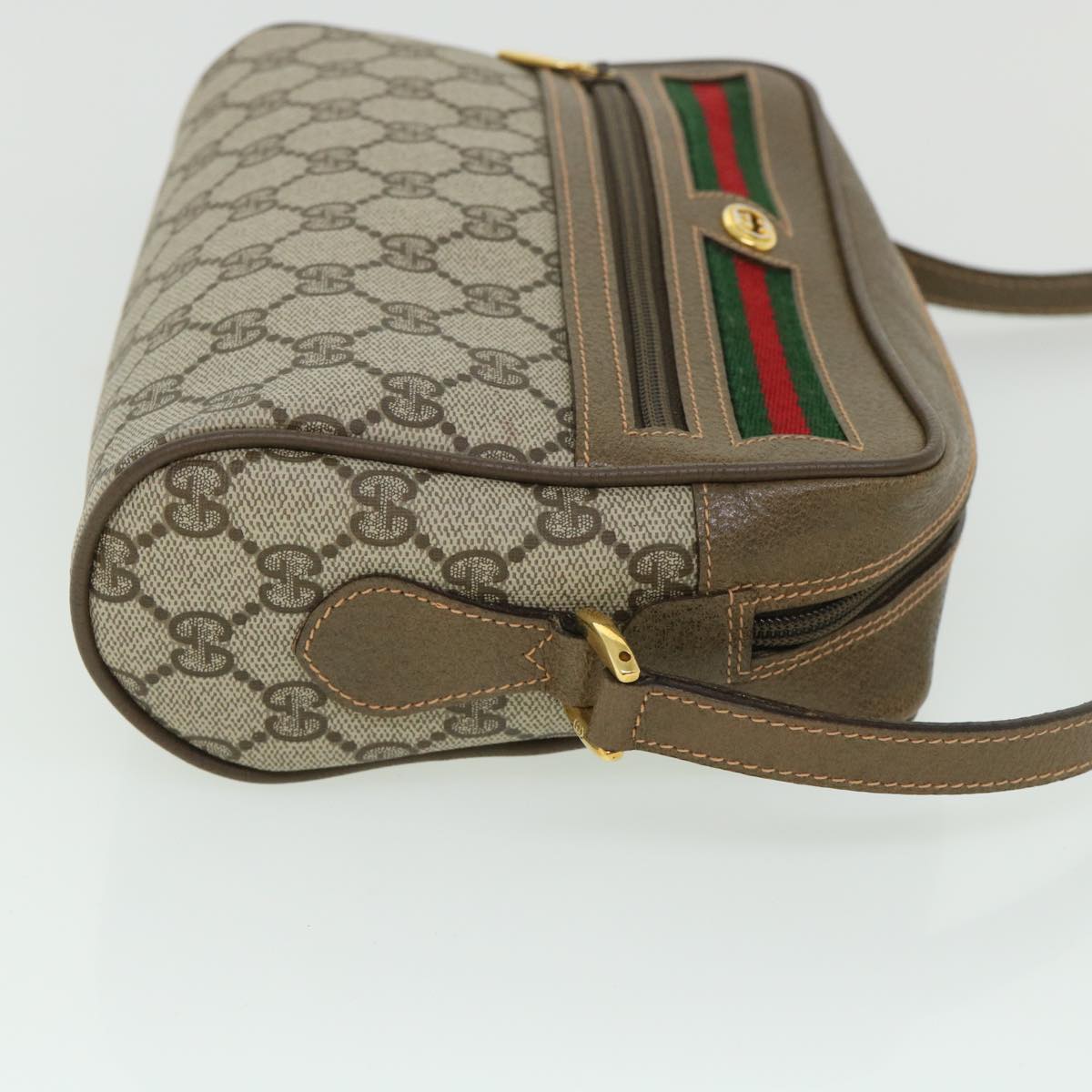 GUCCI GG Canvas Web Sherry Line Shoulder Bag Beige Red 56 02 087 Auth yk8741