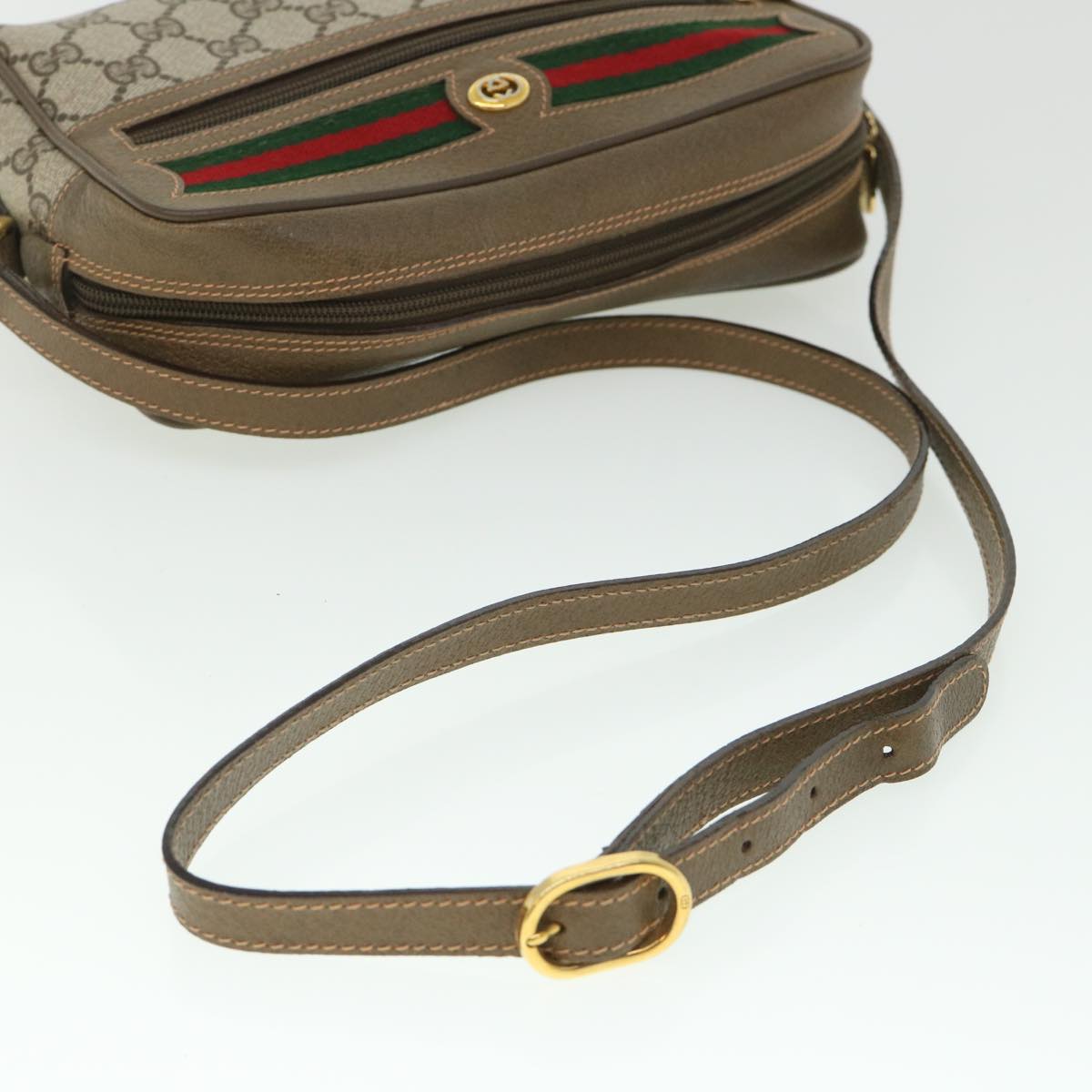 GUCCI GG Canvas Web Sherry Line Shoulder Bag Beige Red 56 02 087 Auth yk8741