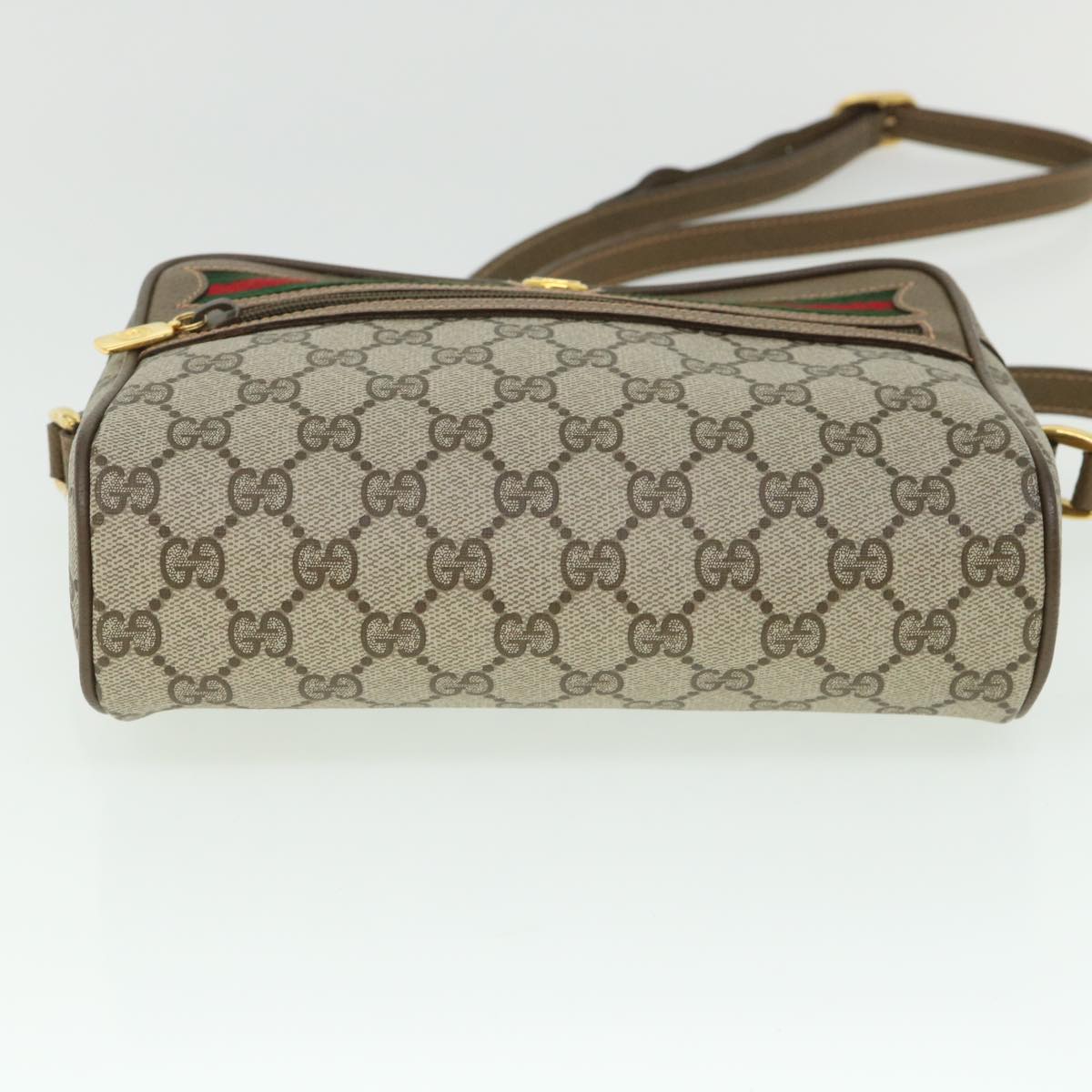 GUCCI GG Canvas Web Sherry Line Shoulder Bag Beige Red 56 02 087 Auth yk8741