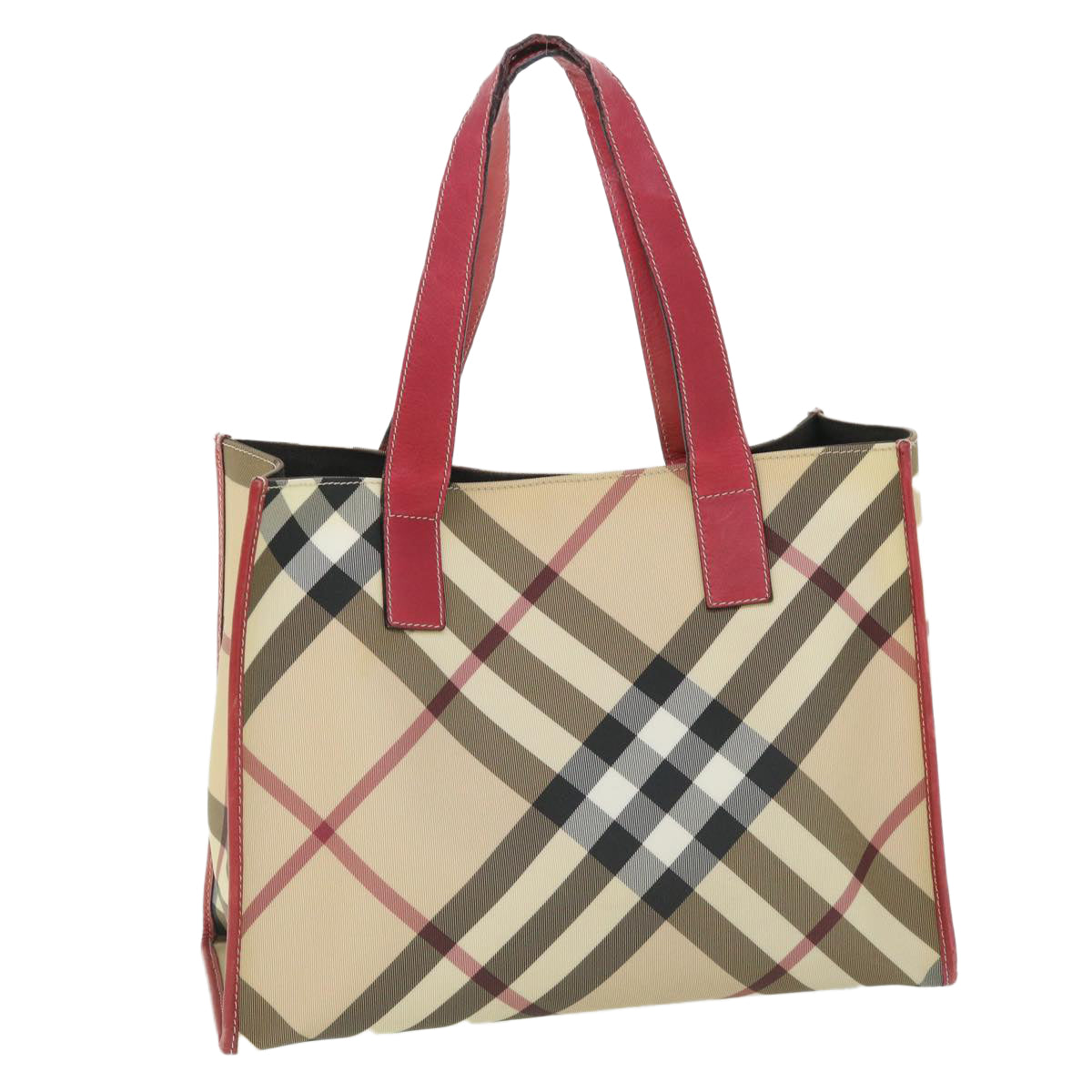 BURBERRY Nova Check Tote Bag PVC Leather Beige Auth yk8745