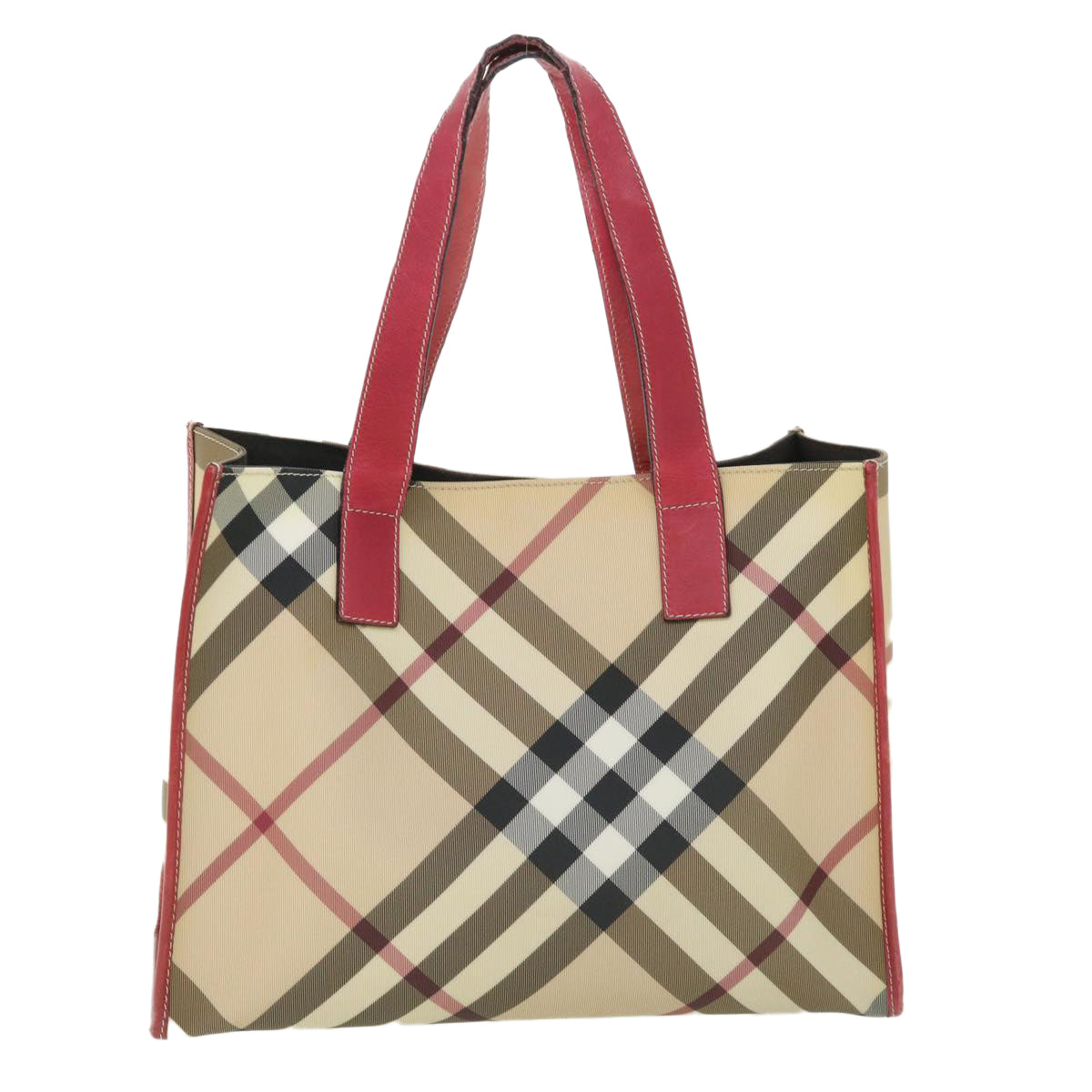 BURBERRY Nova Check Tote Bag PVC Leather Beige Auth yk8745