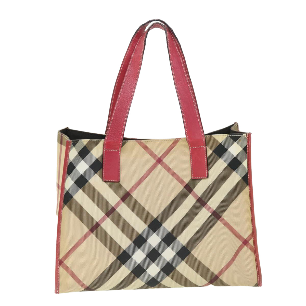 BURBERRY Nova Check Tote Bag PVC Leather Beige Auth yk8745