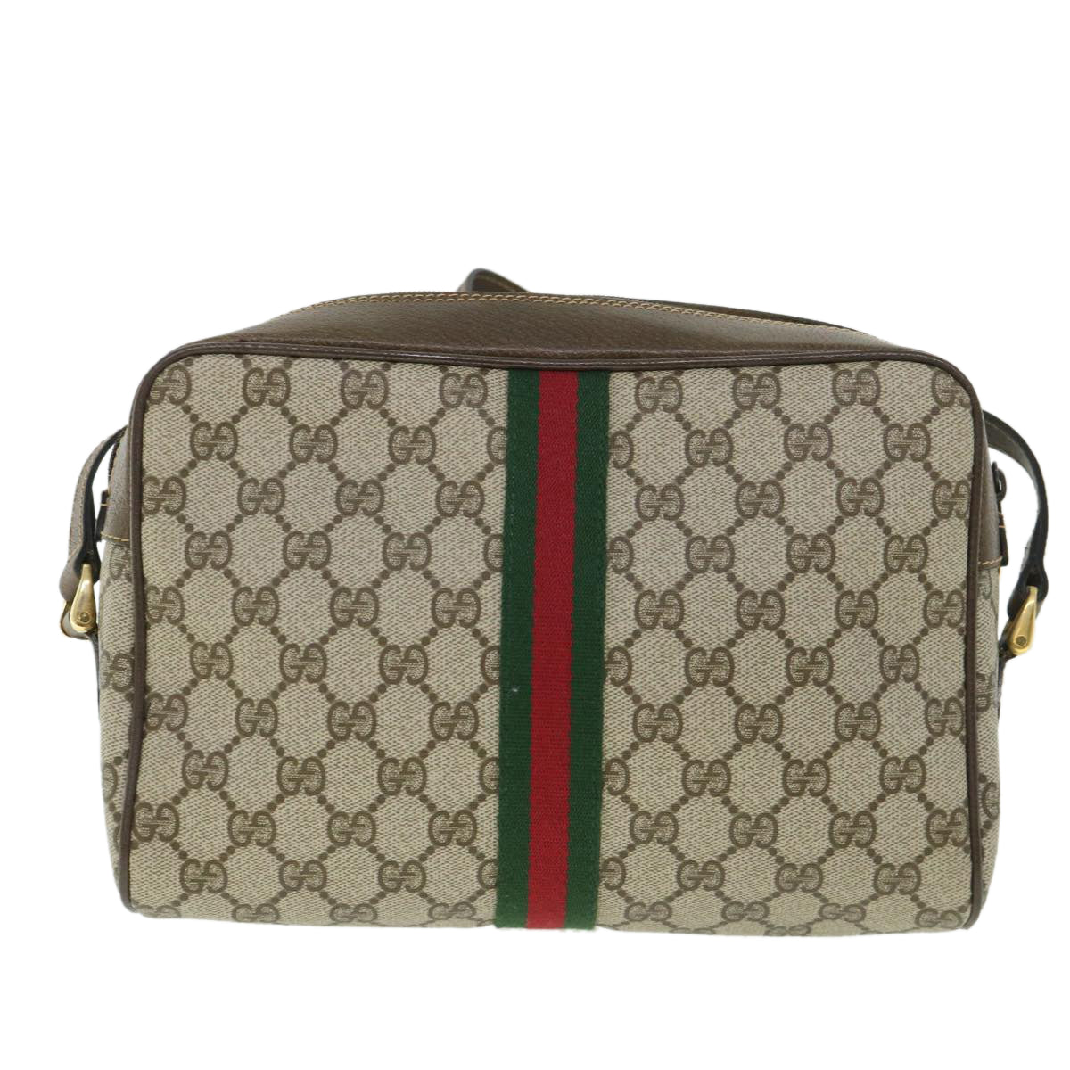 GUCCI GG Canvas Web Sherry Line Shoulder Bag Beige Red 001 4071 5 Auth yk8754