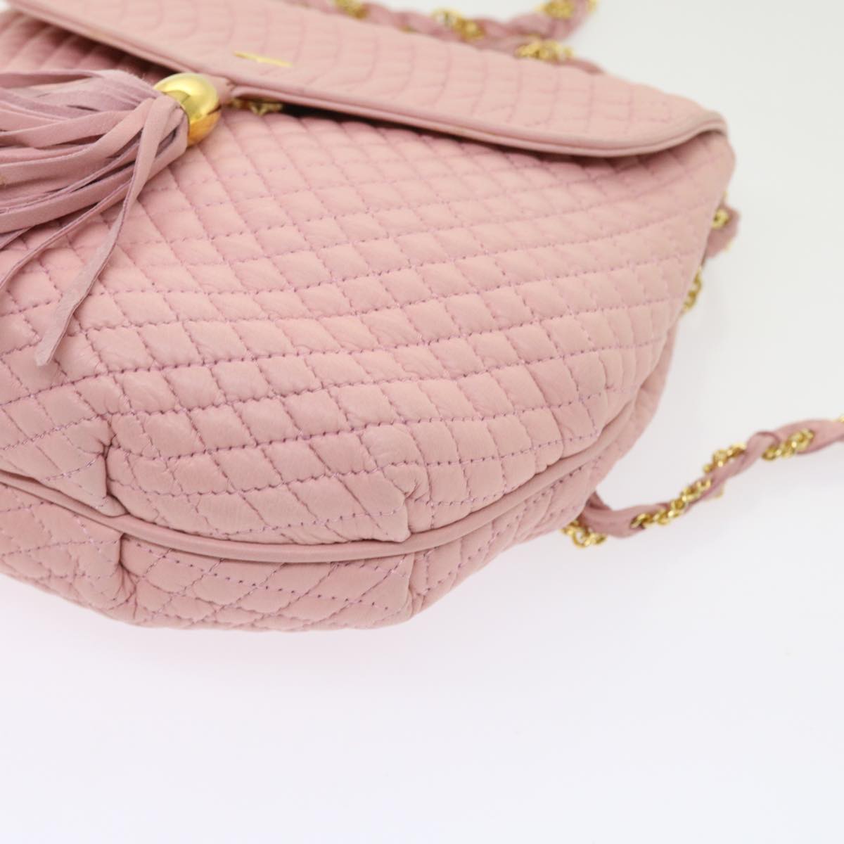 BALLY Quilted Chain Shoulder Bag Leather Pink Auth yk8755