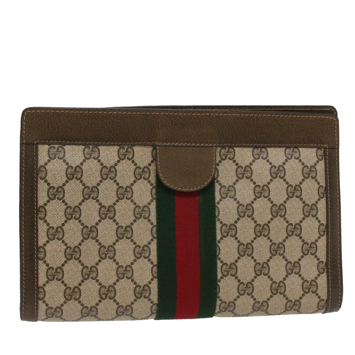 GUCCI GG Canvas Web Sherry Line Clutch Bag Beige Red 67 014 2125 Auth yk8758