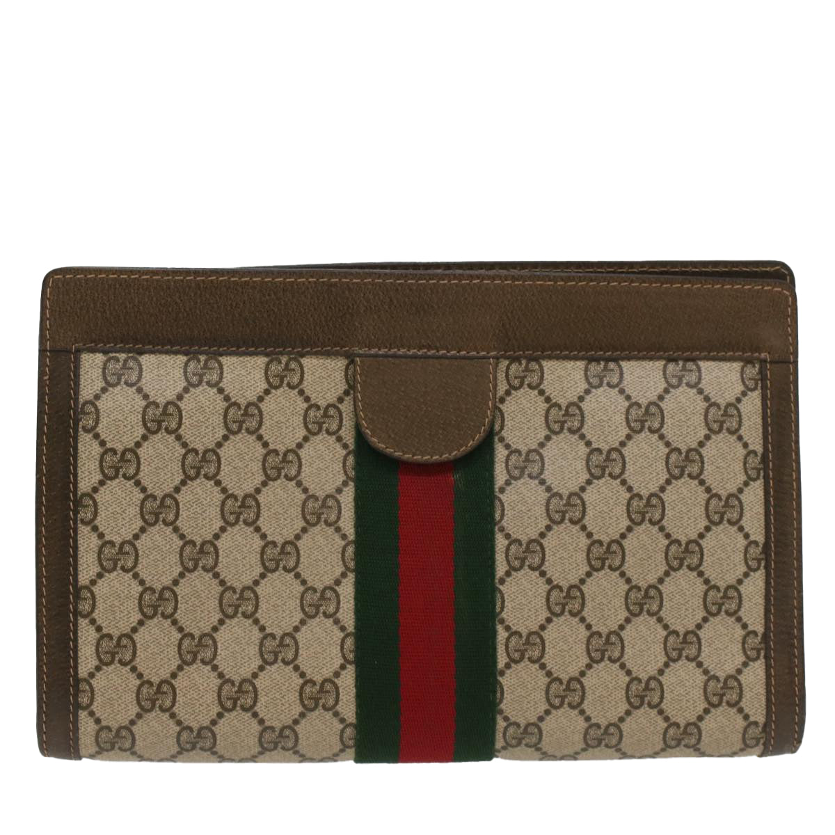 GUCCI GG Canvas Web Sherry Line Clutch Bag Beige Red 67 014 2125 Auth yk8758 - 0