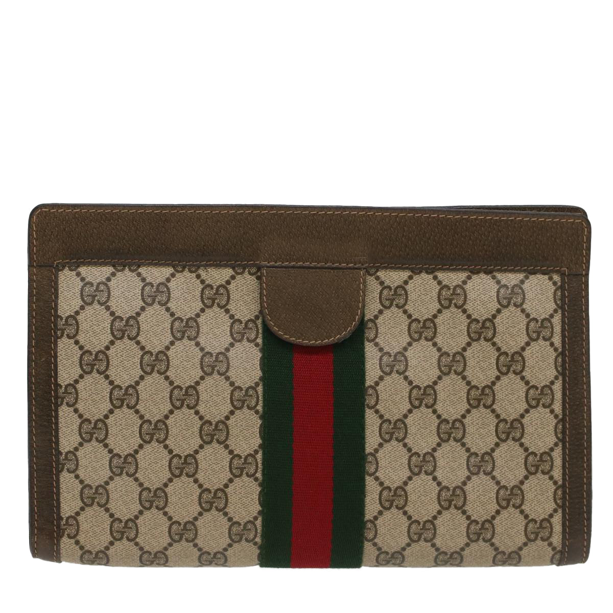 GUCCI GG Canvas Web Sherry Line Clutch Bag Beige Red 67 014 2125 Auth yk8758