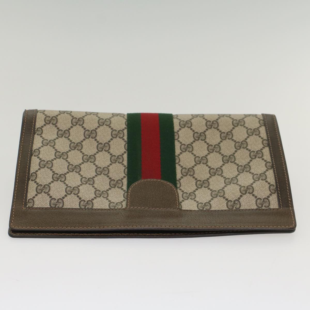 GUCCI GG Canvas Web Sherry Line Clutch Bag Beige Red 67 014 2125 Auth yk8758