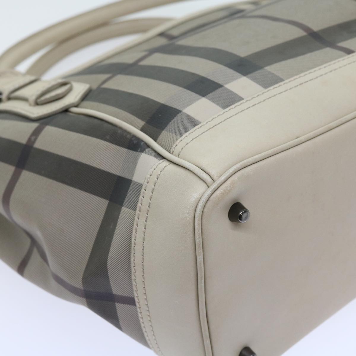 BURBERRY Nova Check Tote Bag PVC Leather Beige Auth yk8770