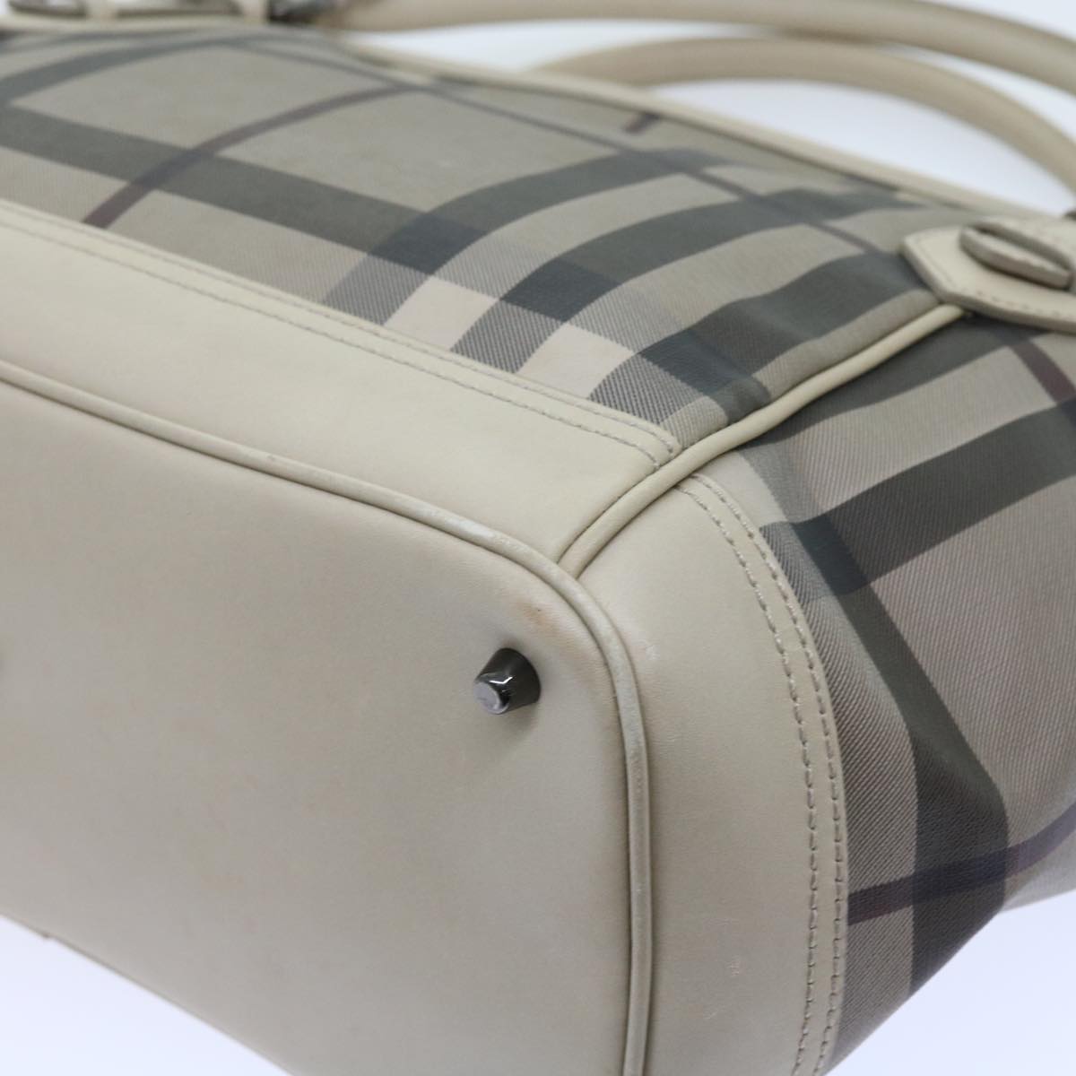 BURBERRY Nova Check Tote Bag PVC Leather Beige Auth yk8770