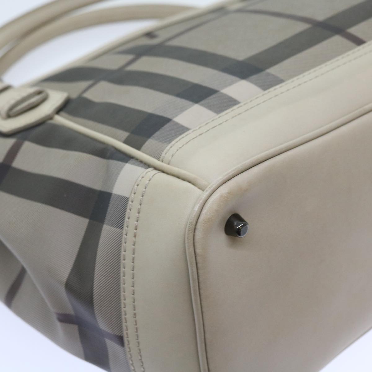 BURBERRY Nova Check Tote Bag PVC Leather Beige Auth yk8770