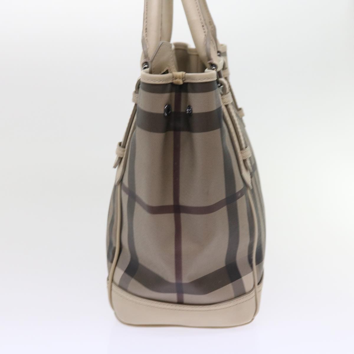 BURBERRY Nova Check Tote Bag PVC Leather Beige Auth yk8770