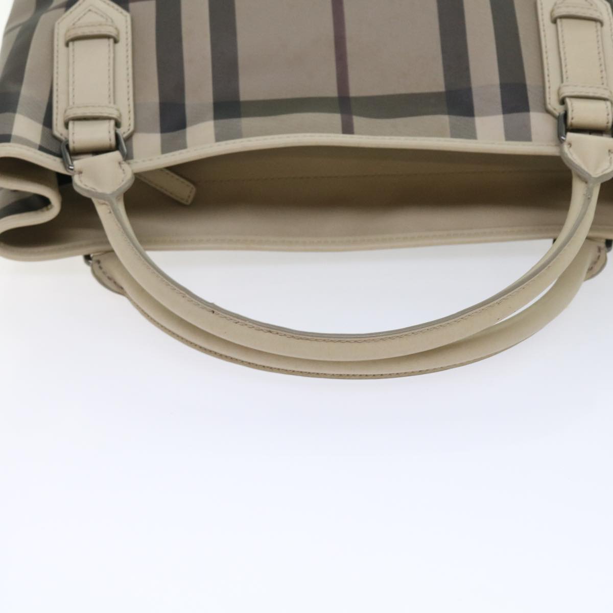 BURBERRY Nova Check Tote Bag PVC Leather Beige Auth yk8770