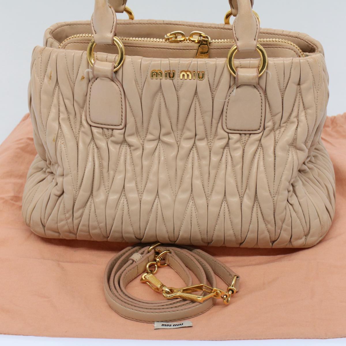 Miu Miu Materasse Hand Bag Leather 2way Beige Auth yk8777