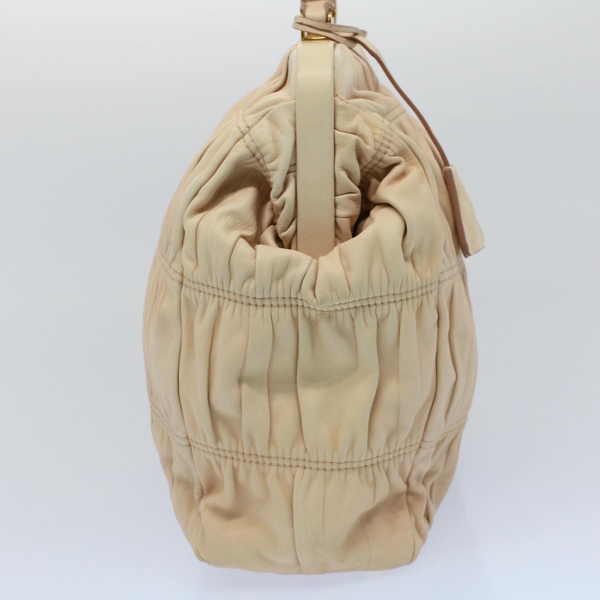 PRADA Gamaguchi Shoulder Bag Leather Beige Auth yk8786