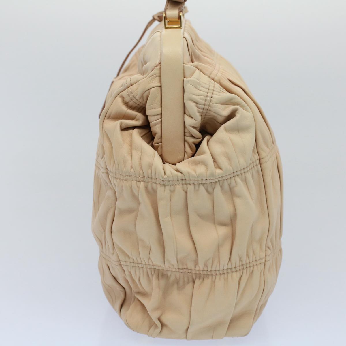 PRADA Gamaguchi Shoulder Bag Leather Beige Auth yk8786