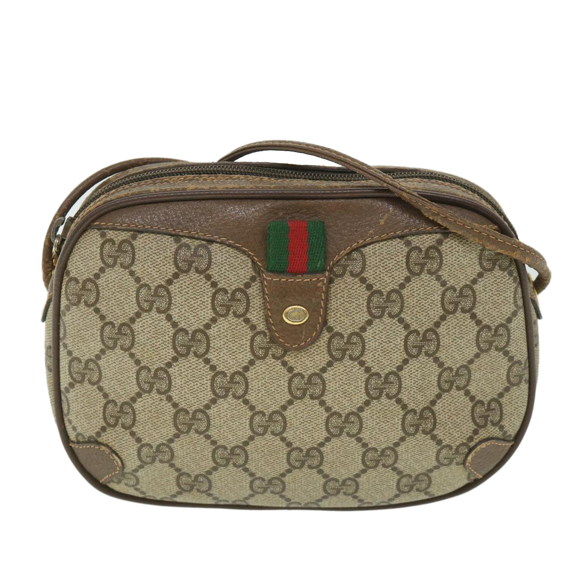 GUCCI GG Supreme Web Sherry Line Shoulder Bag Beige Red 156 02 066 Auth yk8787