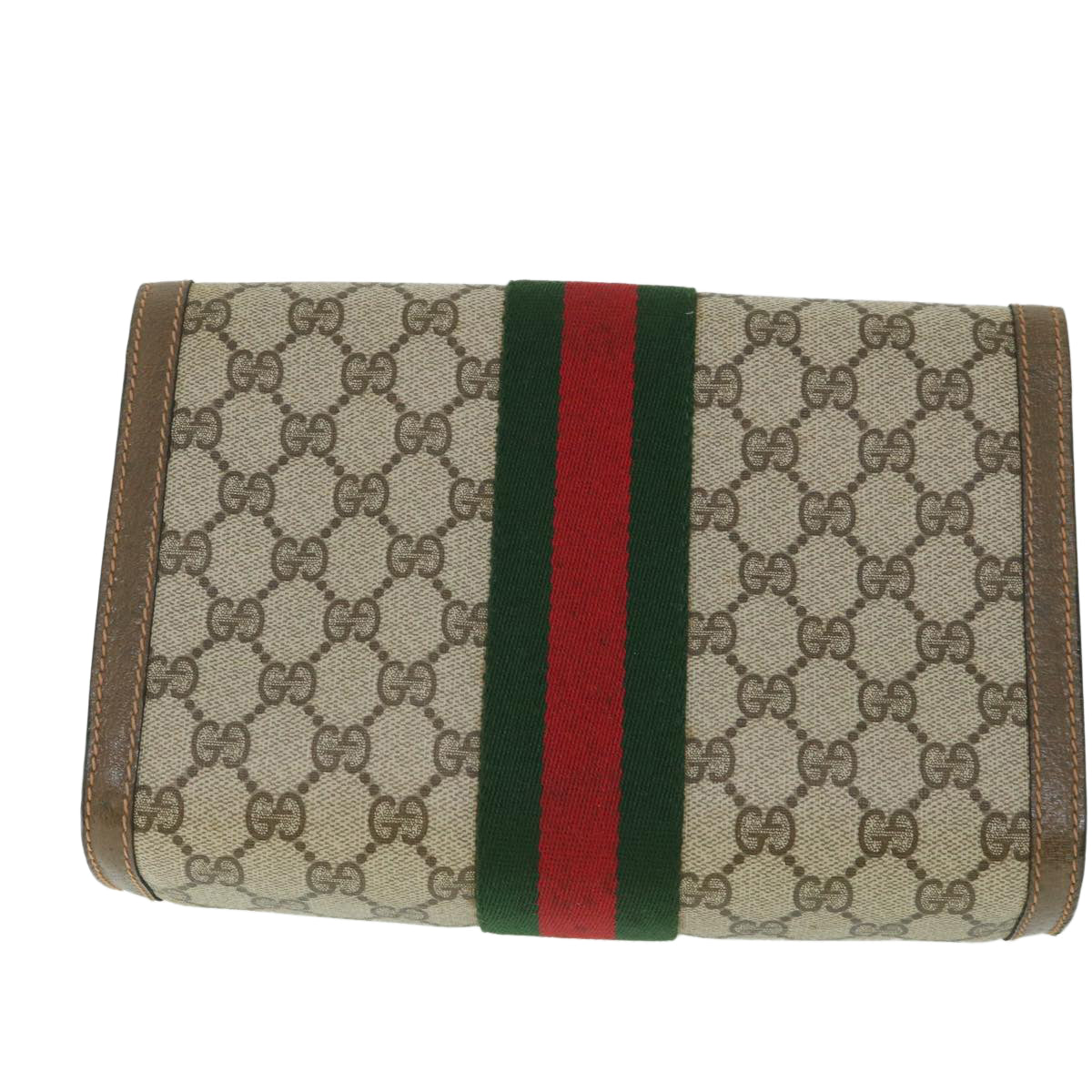 GUCCI GG Supreme Web Sherry Line Clutch Bag Beige Red 89 01 006 Auth yk8795 - 0