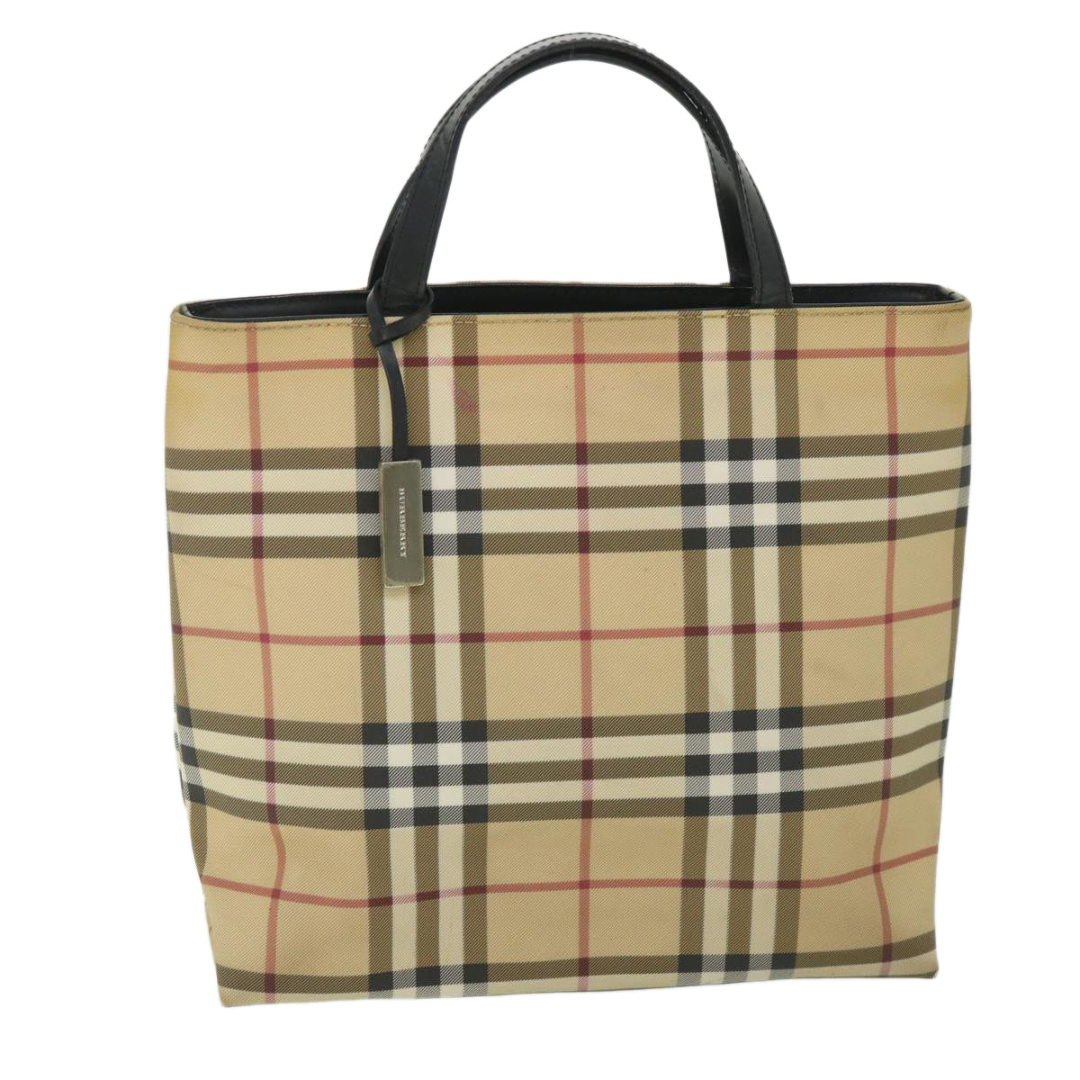 BURBERRY Nova Check Hand Bag PVC Leather Beige Auth yk8861