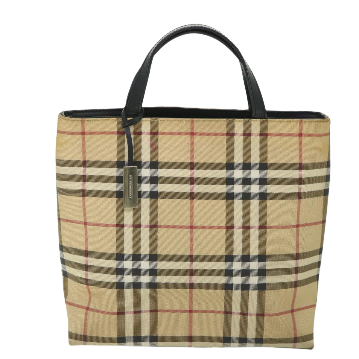 BURBERRY Nova Check Hand Bag PVC Leather Beige Auth yk8861