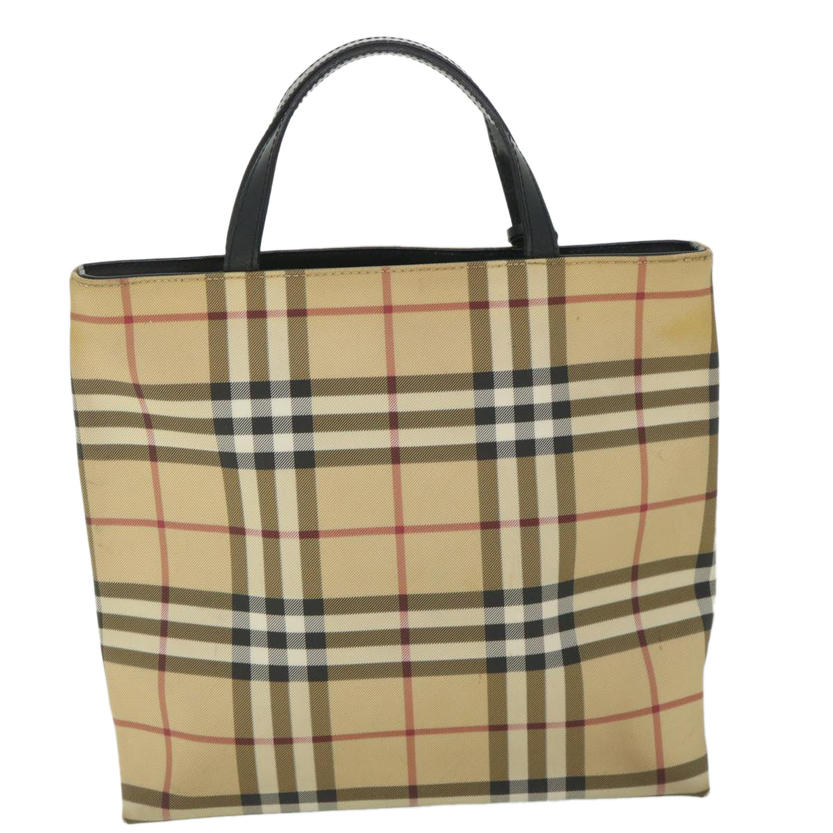 BURBERRY Nova Check Hand Bag PVC Leather Beige Auth yk8861