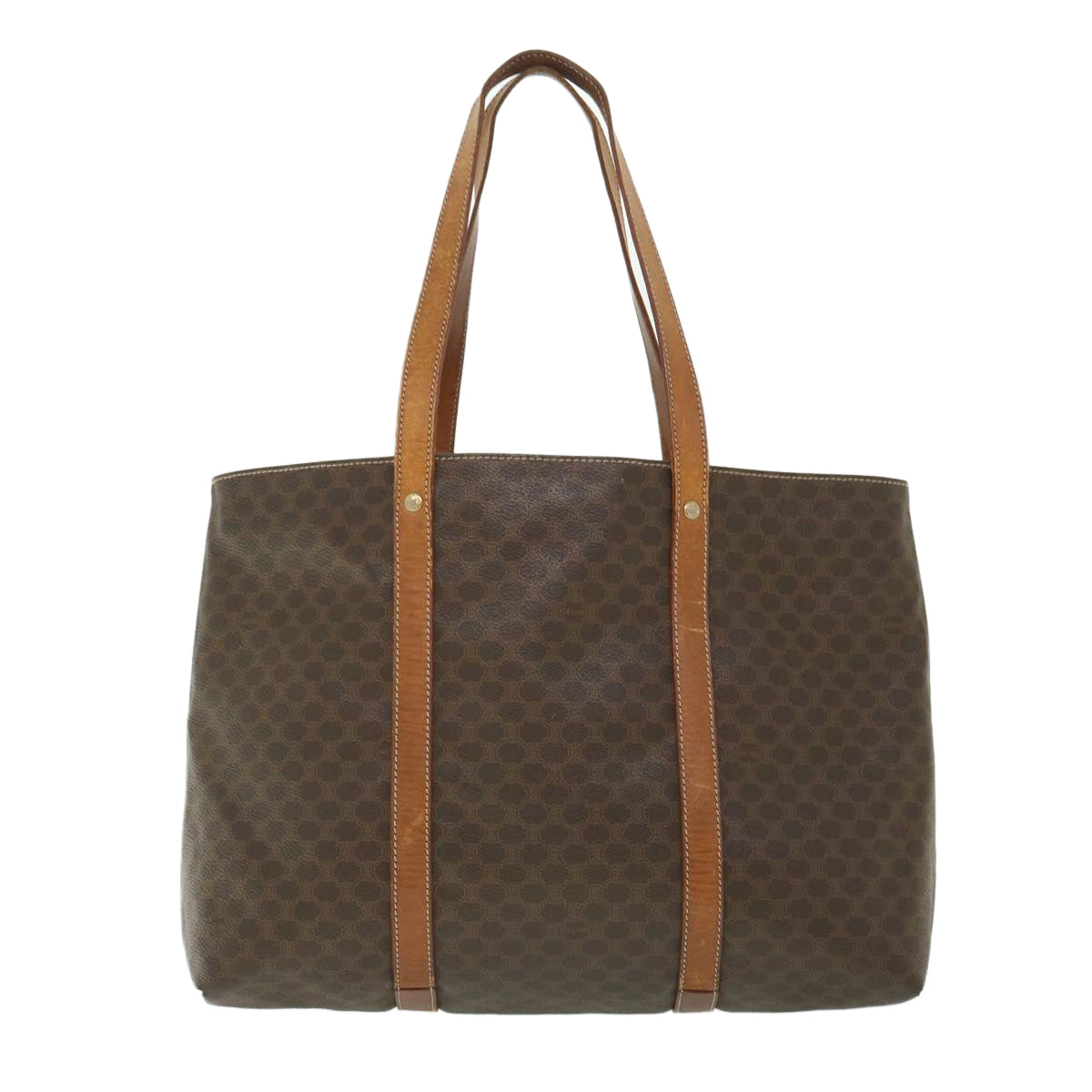 CELINE Macadam Canvas Tote Bag PVC Leather Brown Auth yk8862