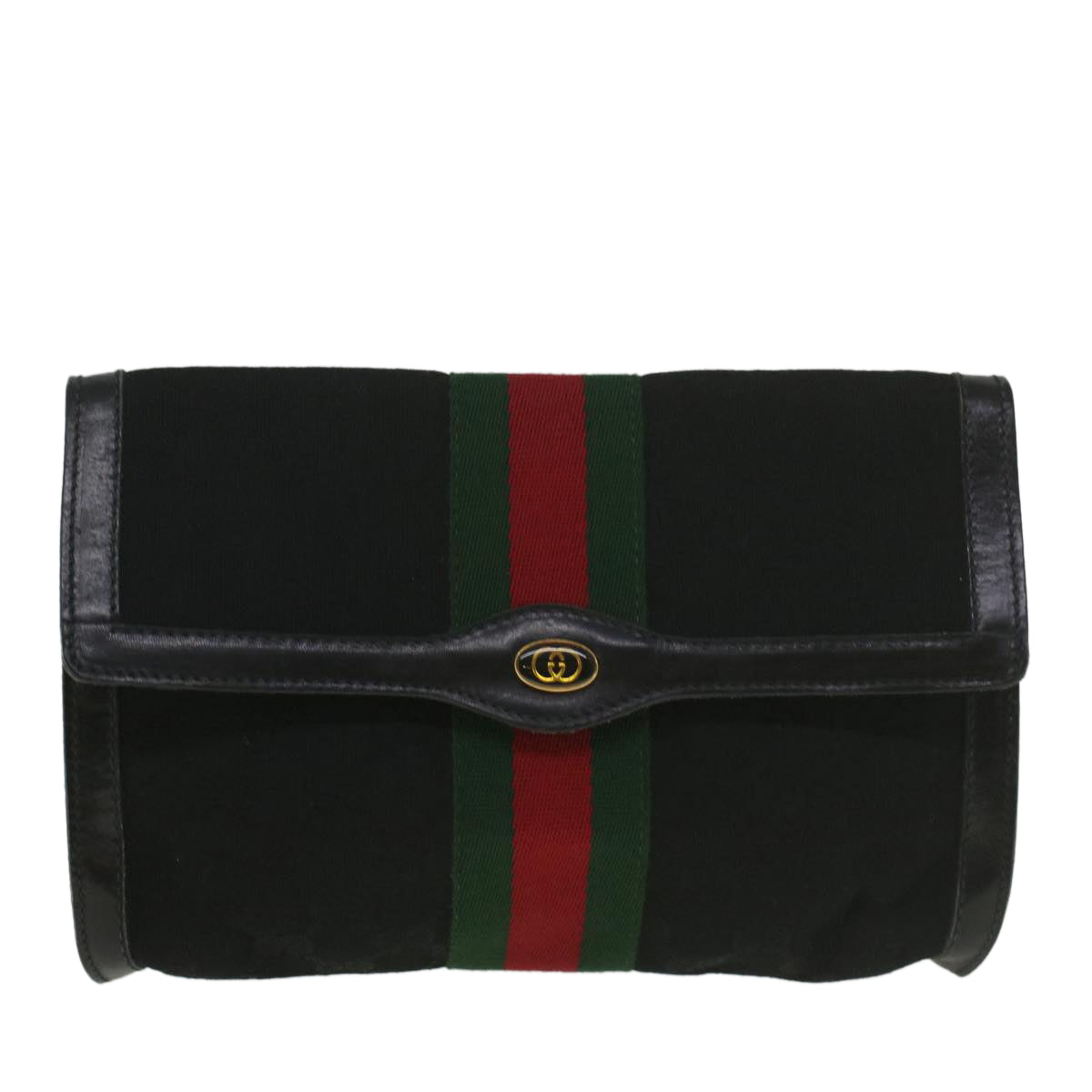 GUCCI GG Canvas Web Sherry Line Shoulder Bag Black Green Red Auth yk8868