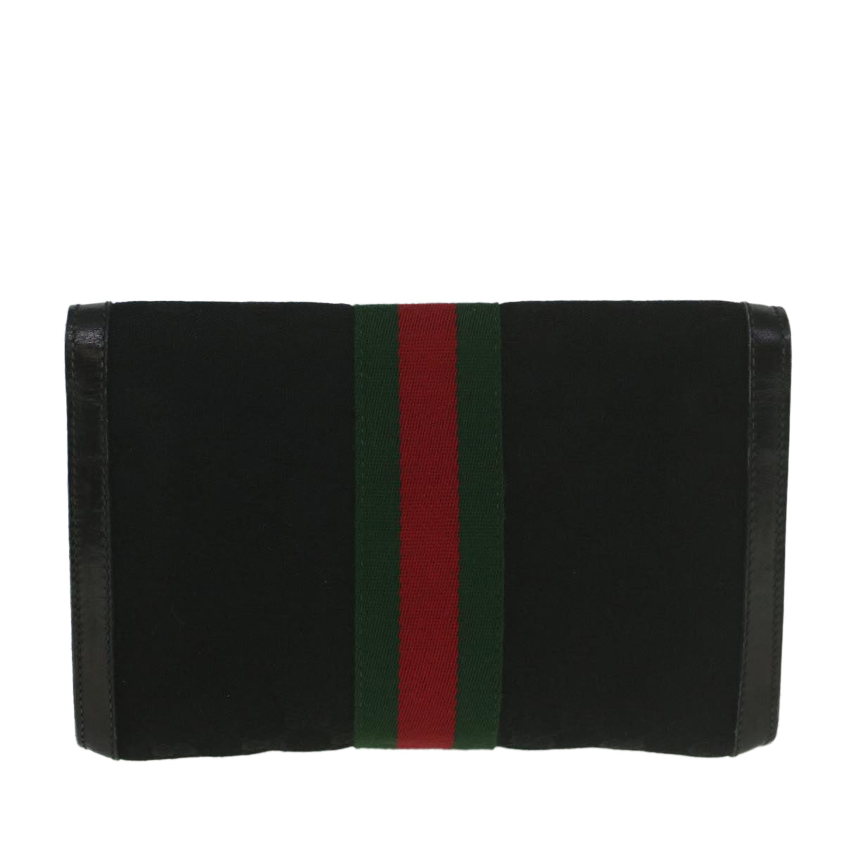 GUCCI GG Canvas Web Sherry Line Shoulder Bag Black Green Red Auth yk8868