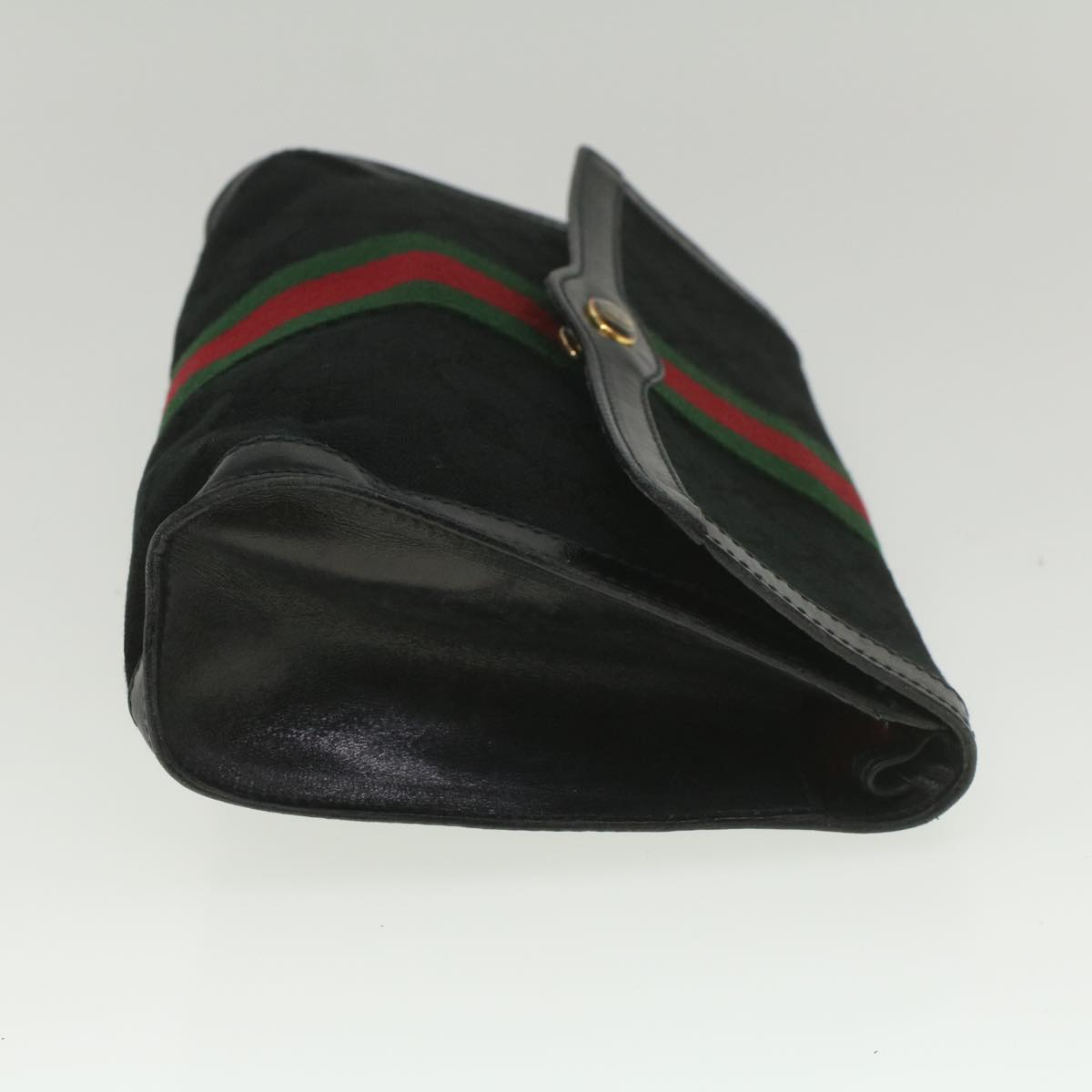 GUCCI GG Canvas Web Sherry Line Shoulder Bag Black Green Red Auth yk8868