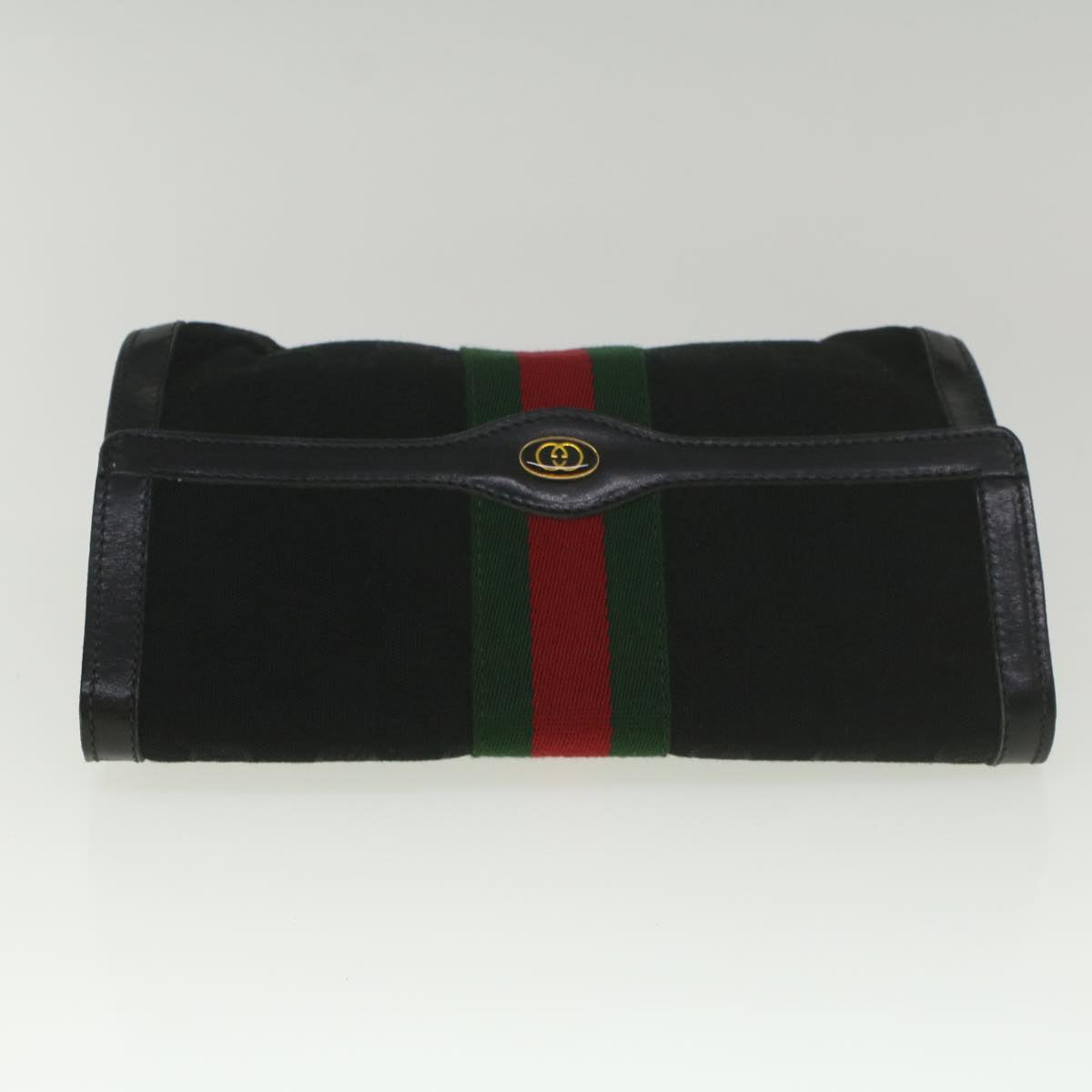 GUCCI GG Canvas Web Sherry Line Shoulder Bag Black Green Red Auth yk8868