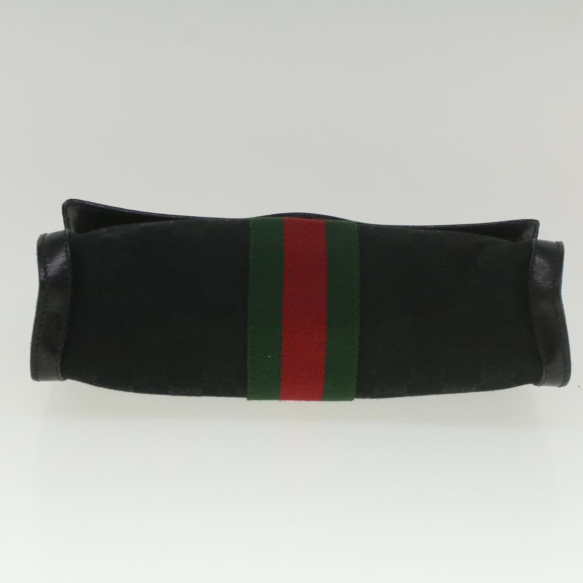 GUCCI GG Canvas Web Sherry Line Shoulder Bag Black Green Red Auth yk8868