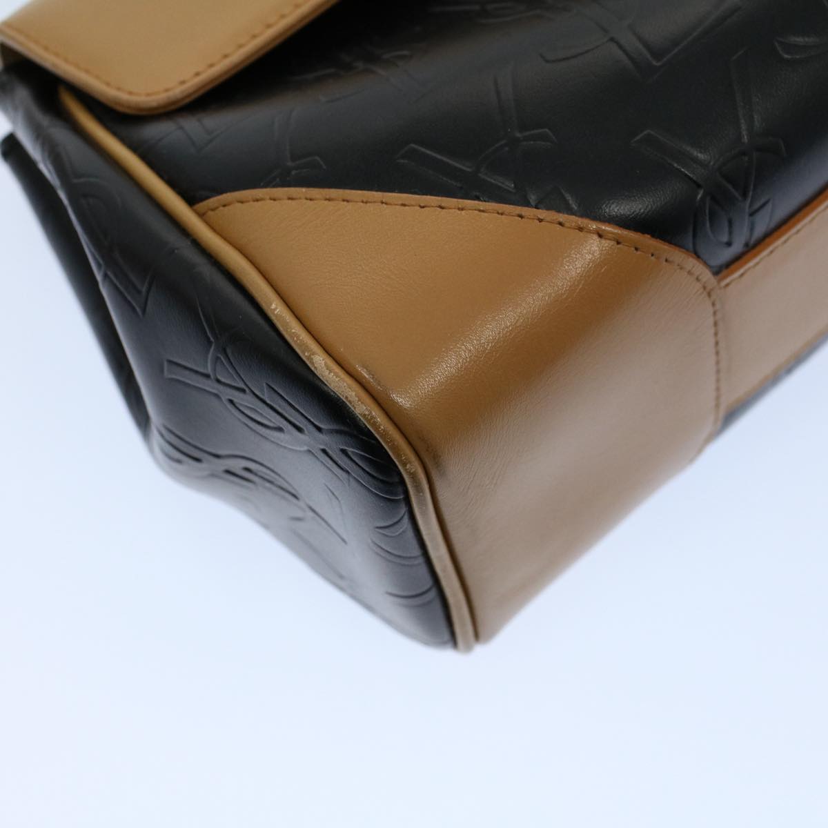 SAINT LAURENT Cassandra Hand Bag PVC Leather Black Auth yk8873