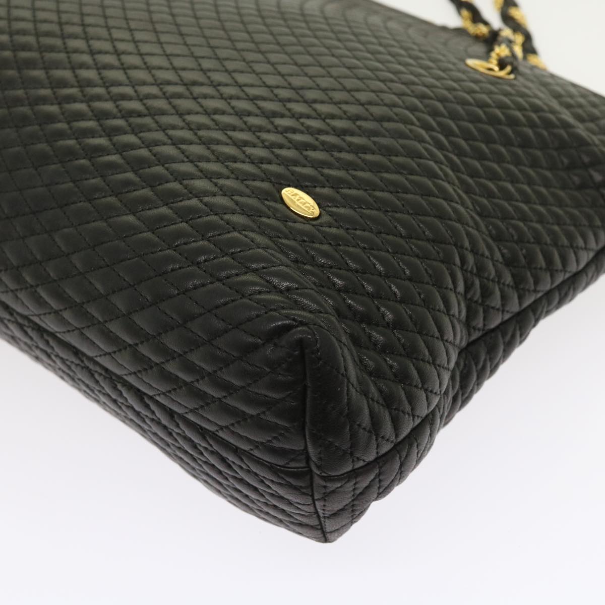 BALLY Quilted Chain Shoulder Bag Leather Black Auth yk8881
