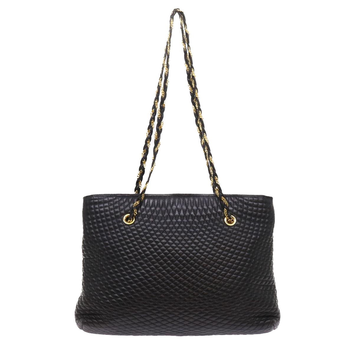 BALLY Quilted Chain Shoulder Bag Leather Black Auth yk8881 - 0