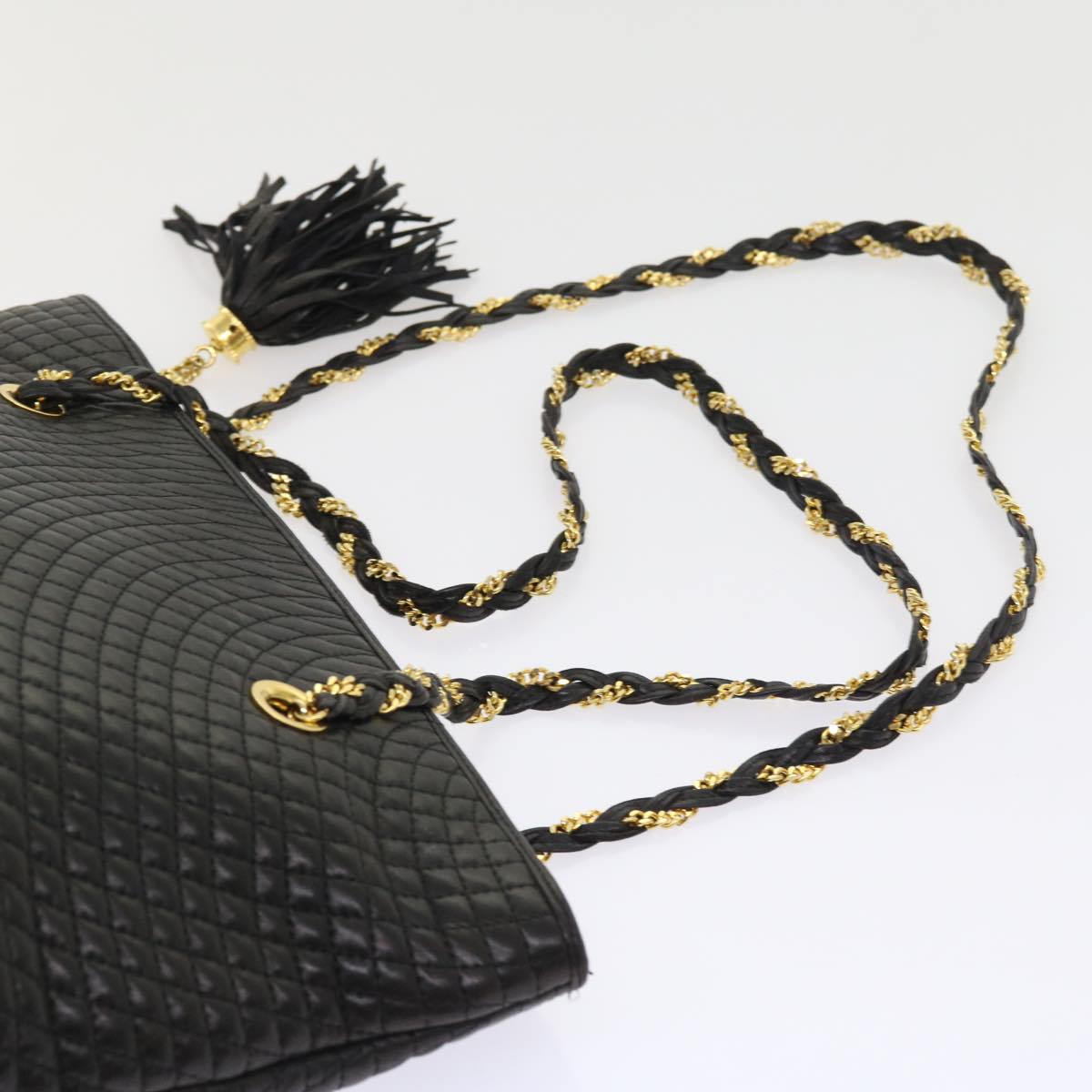 BALLY Quilted Chain Shoulder Bag Leather Black Auth yk8881