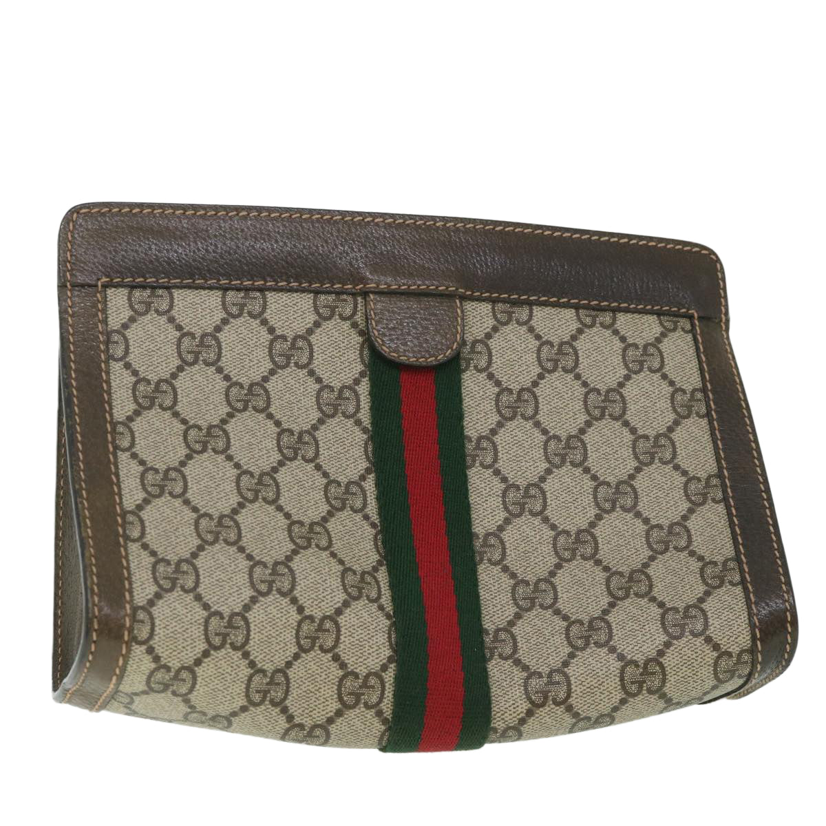 GUCCI GG Supreme Web Sherry Line Clutch Bag Beige Red 67 014 2125 Auth yk8889