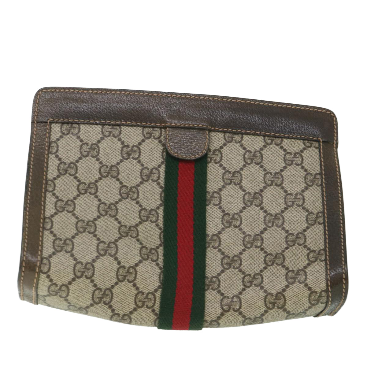 GUCCI GG Supreme Web Sherry Line Clutch Bag Beige Red 67 014 2125 Auth yk8889