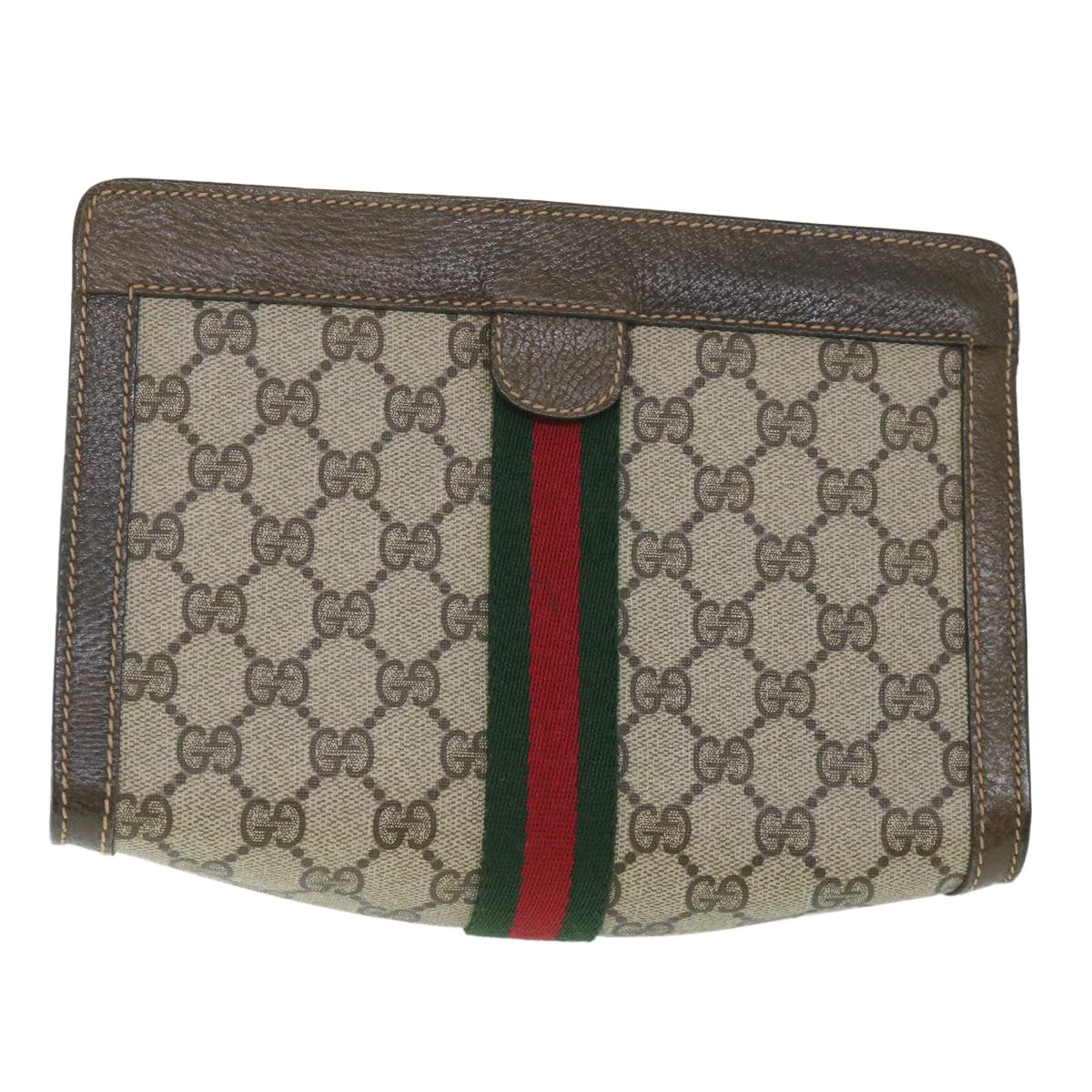 GUCCI GG Supreme Web Sherry Line Clutch Bag Beige Red 67 014 2125 Auth yk8889 - 0