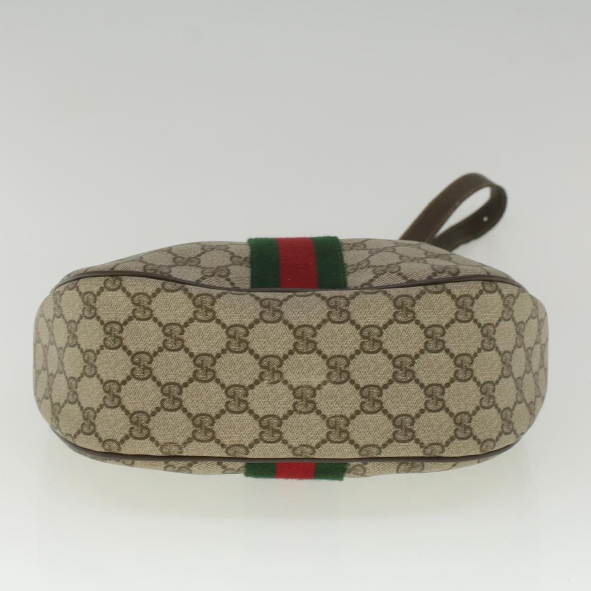 GUCCI GG Canvas Web Sherry Line Shoulder Bag PVC Leather Beige Green Auth yk8891