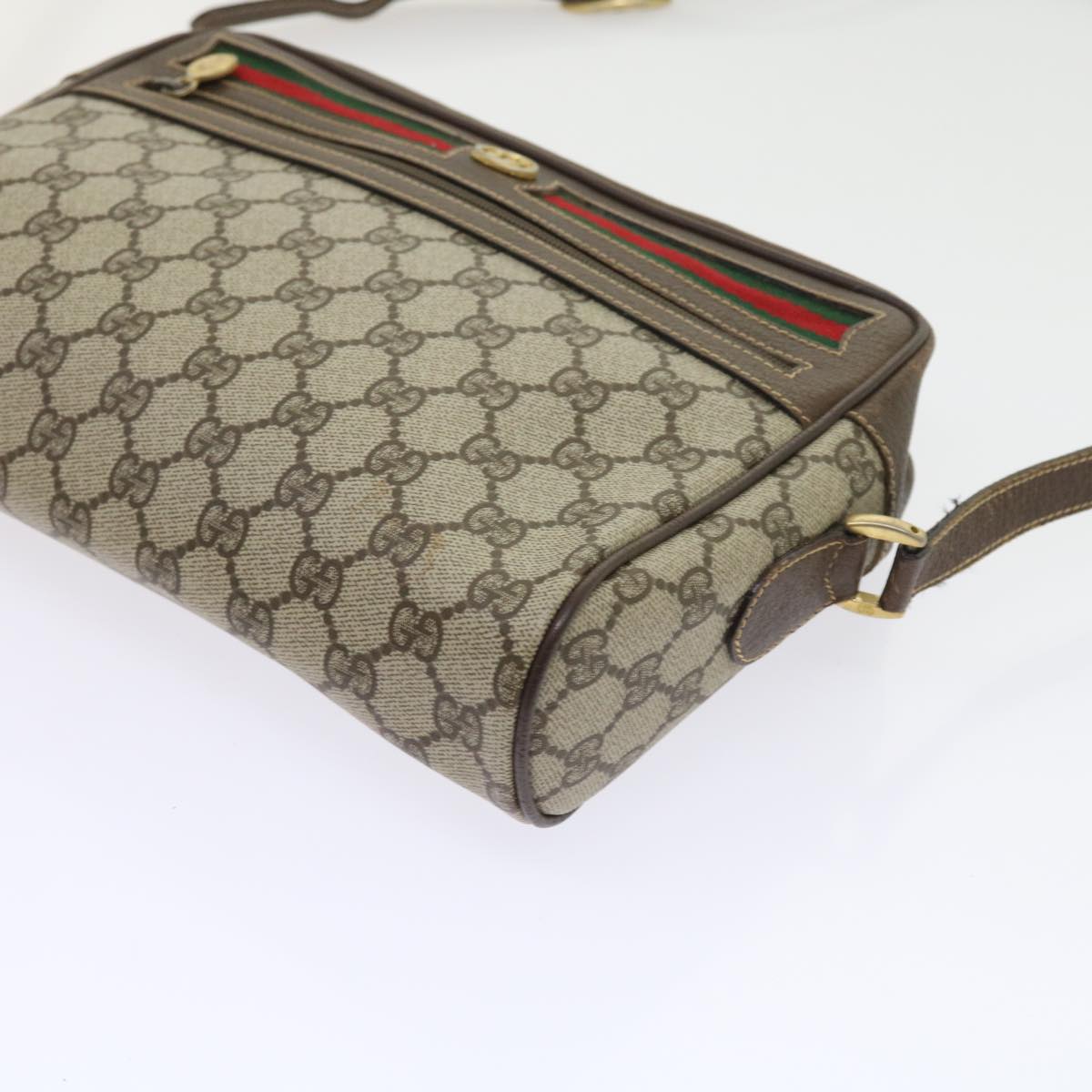 GUCCI GG Canvas Web Sherry Line Shoulder Bag Beige Red 40 02 088 Auth yk8896