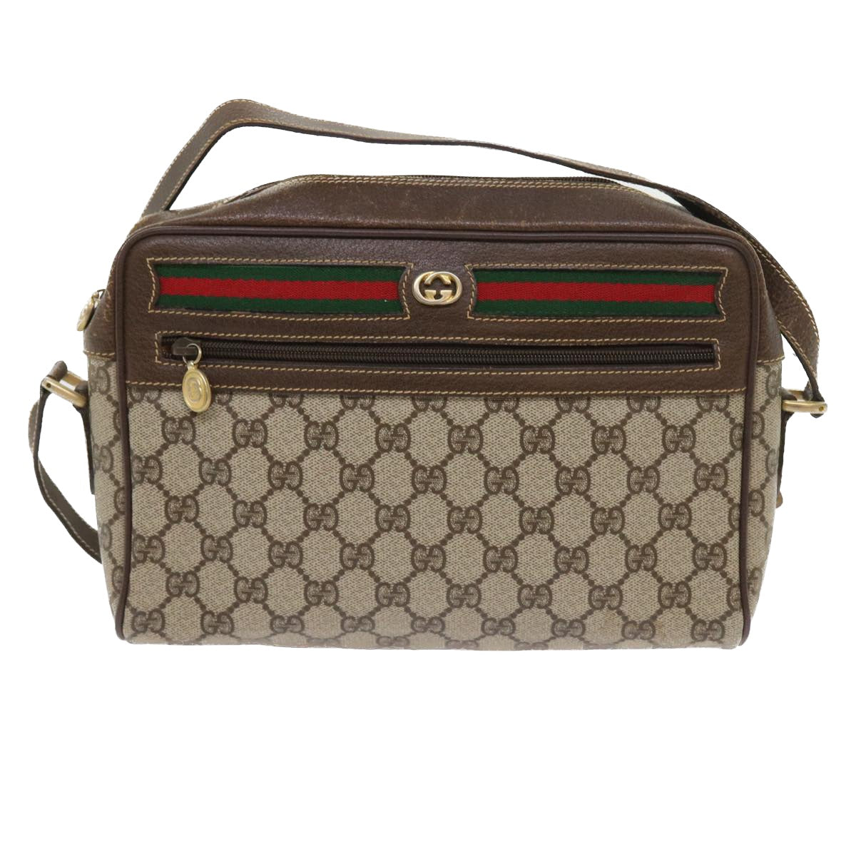 GUCCI GG Canvas Web Sherry Line Shoulder Bag Beige Red 40 02 088 Auth yk8896