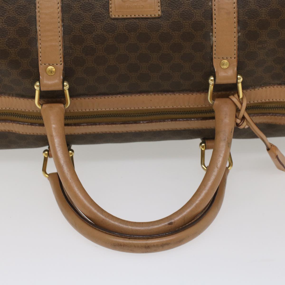 CELINE Macadam Canvas Boston Bag PVC Leather Brown Auth yk8897